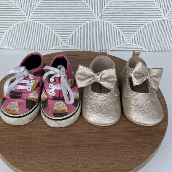 Lucky Brand & Vans Baby Shoe Lot Gold Moc Bow & V Pink Cupcake‎ Sneakers Size 4C - Picture 10 of 16